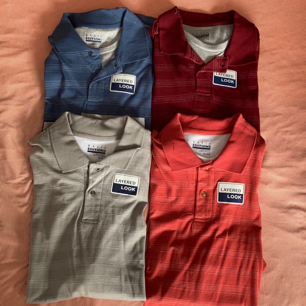 3/$24 or 5/$30- NWT Basic Editions polo shirts